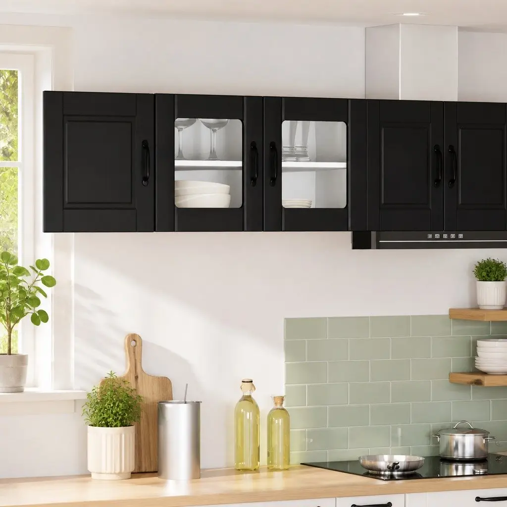 80x31x40cm Black Wall Glass Cabinet with Glass Elements