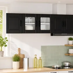 80x31x40cm Black Wall Glass Cabinet with Glass Elements