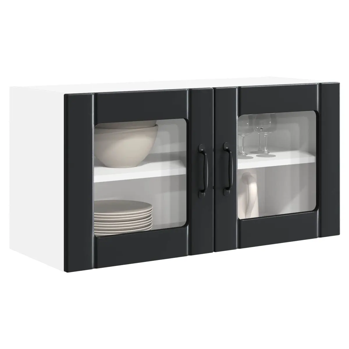 80x31x40cm Black Wall Glass Cabinet with Glass Elements