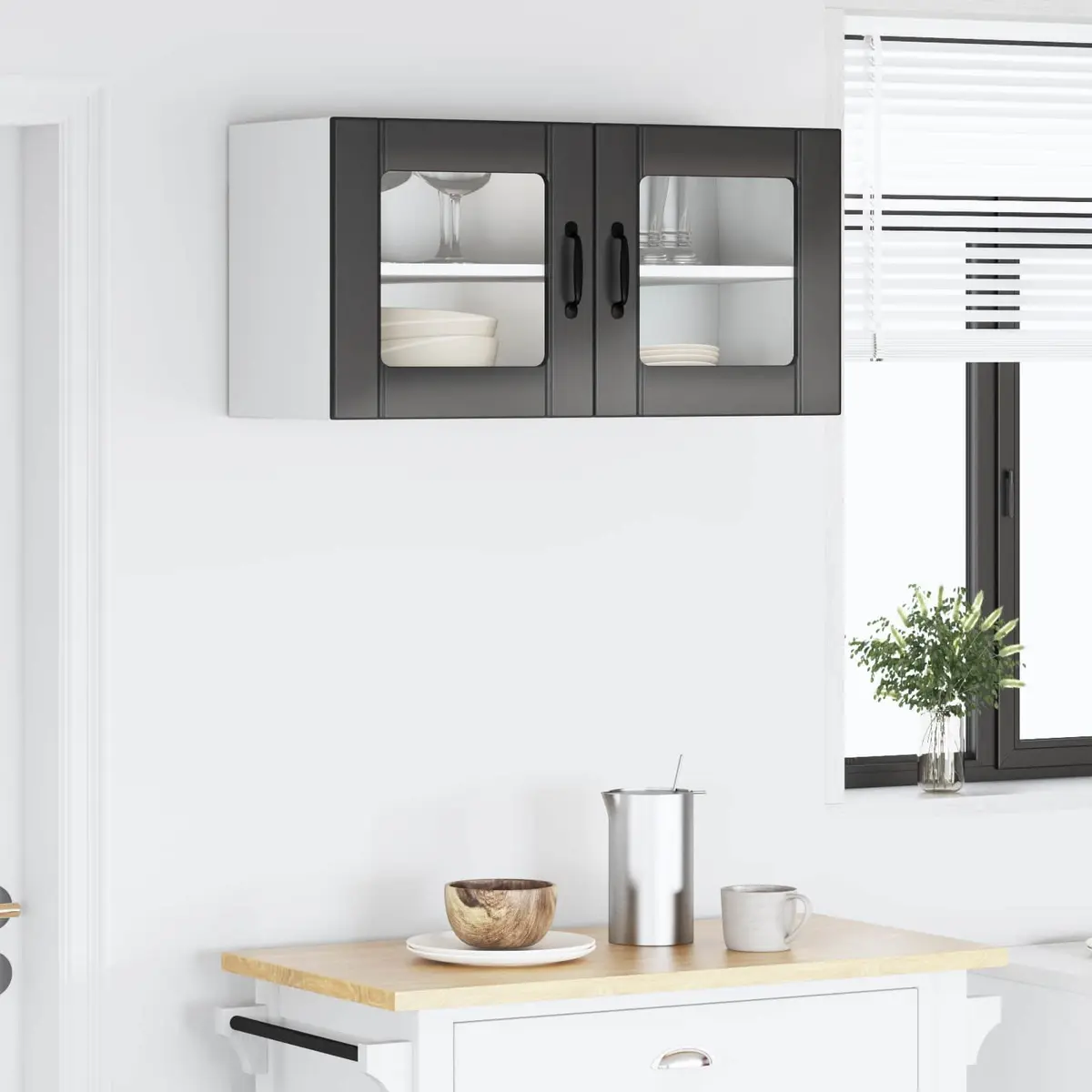 80x31x40cm Black Wall Glass Cabinet with Glass Elements