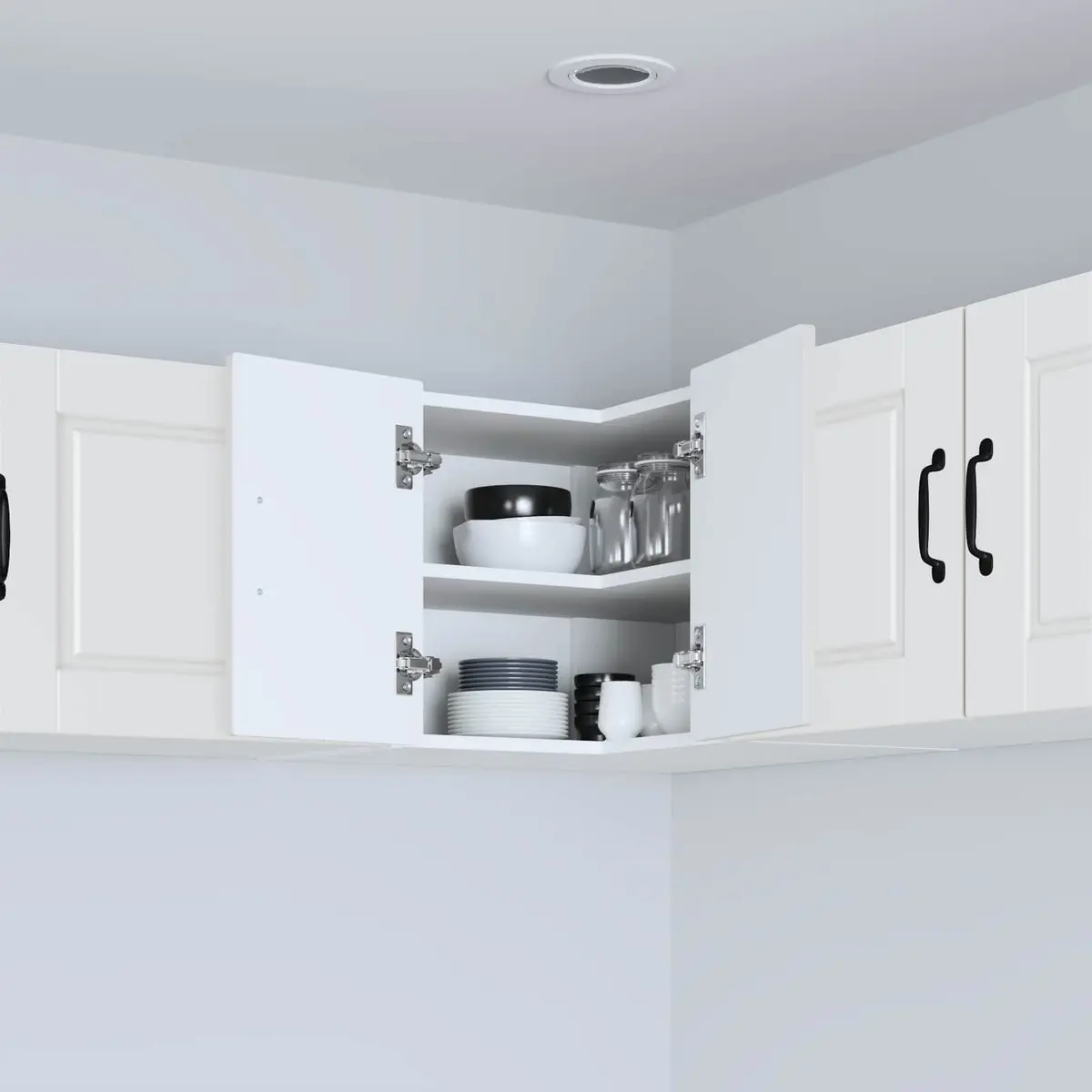 Wall-Mounted White Corner Cabinet for Organized Storage
