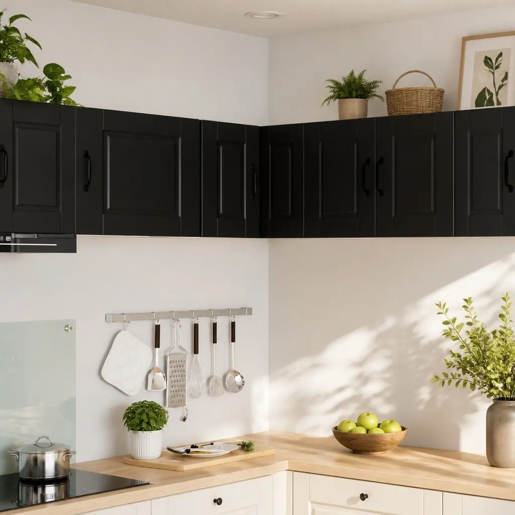 Wall Corner Kitchen Cabinet Black Storage Shelves Engineered Wood 57x57x40cm
