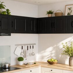 Corner Kitchen Cabinet: Black, 57x57x40cm, Engineered Wood