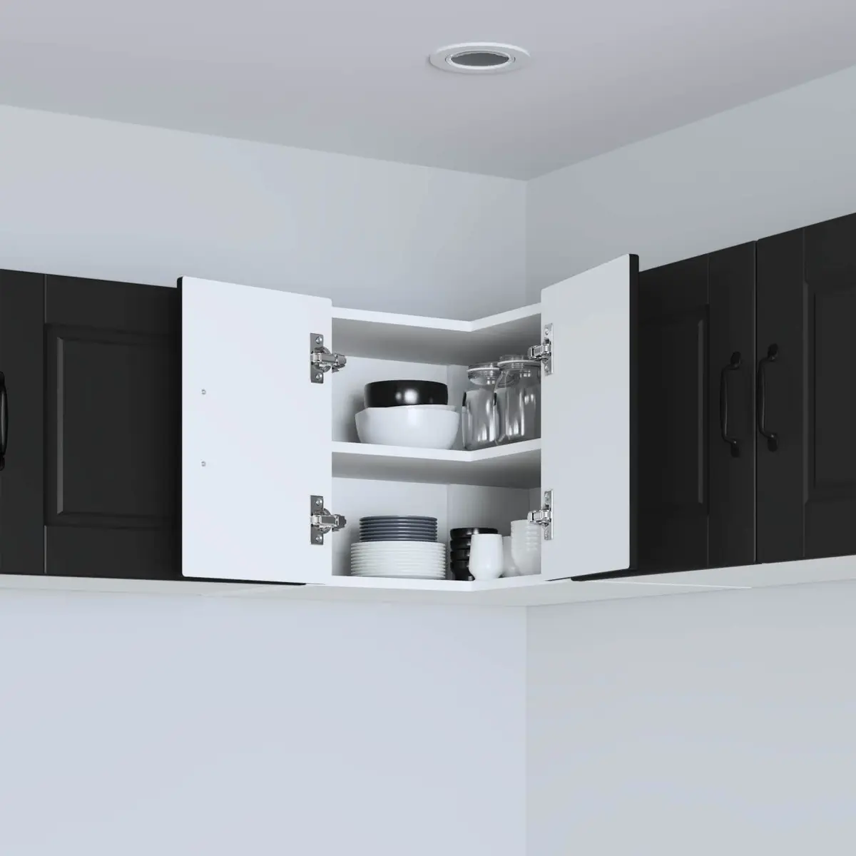 Wall Corner Kitchen Cabinet Black Storage Shelves Engineered Wood 57x57x40cm