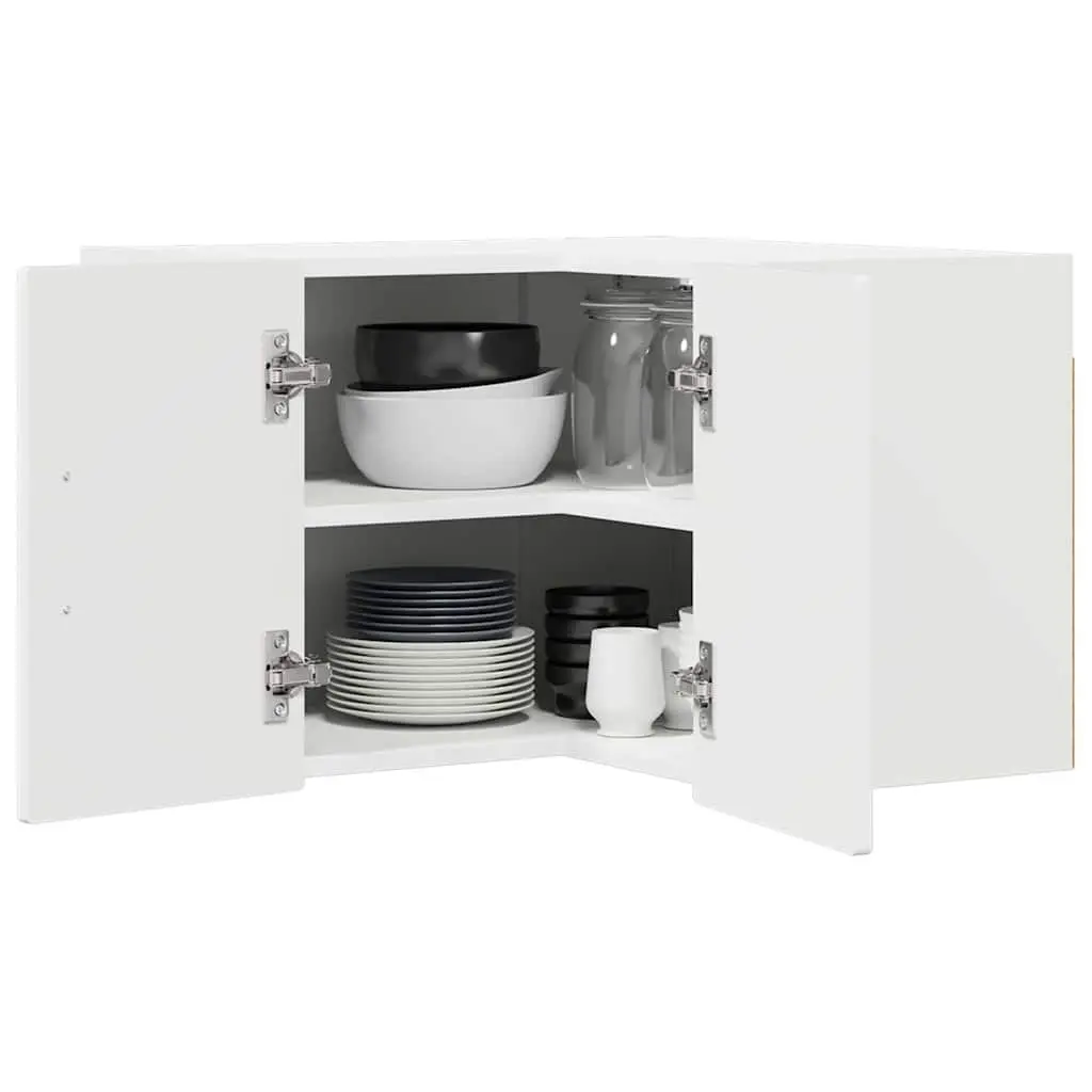 Wall Corner Kitchen Cabinet High Gloss White Storage Shelves Modern Design
