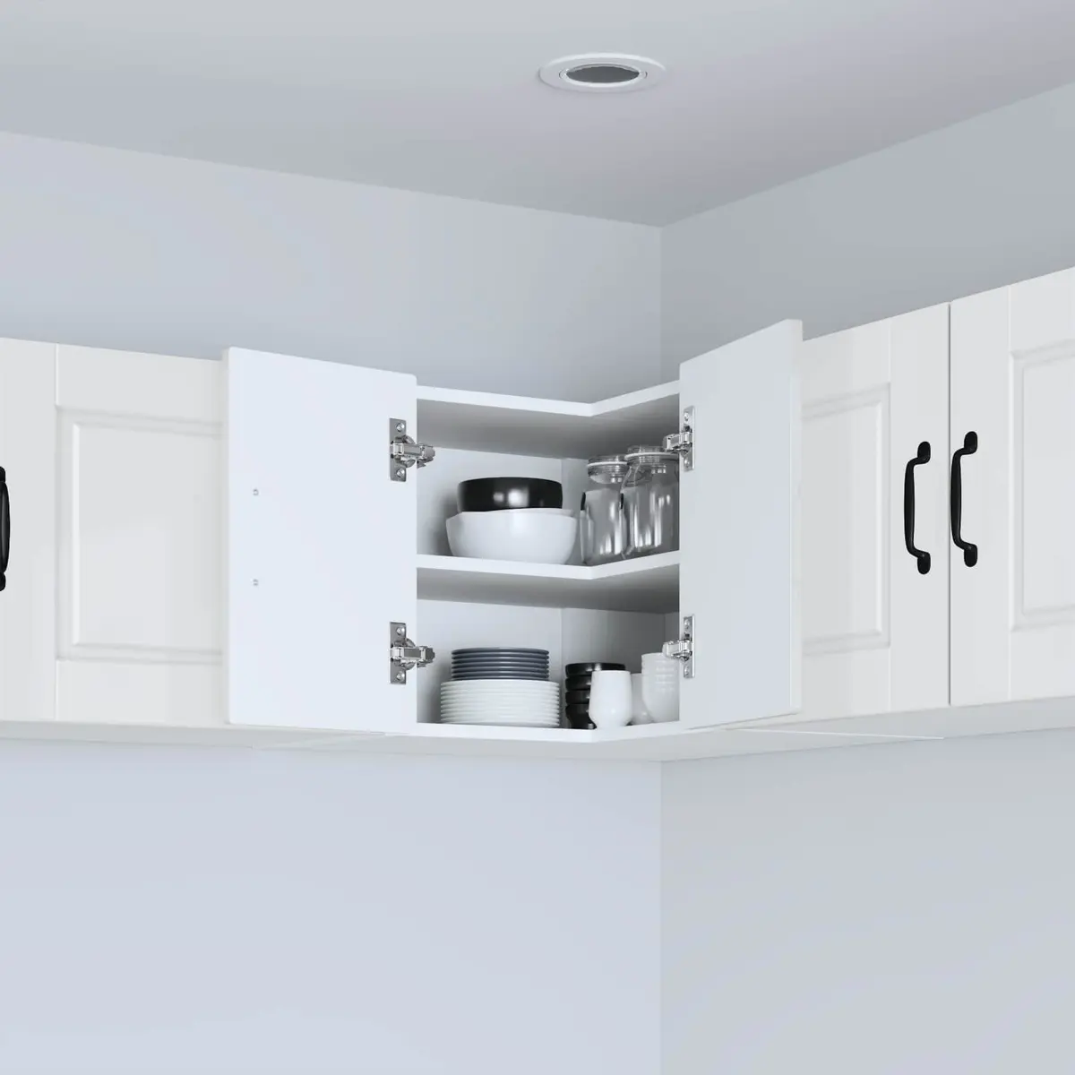 Wall Corner Kitchen Cabinet High Gloss White Storage Shelves Modern Design