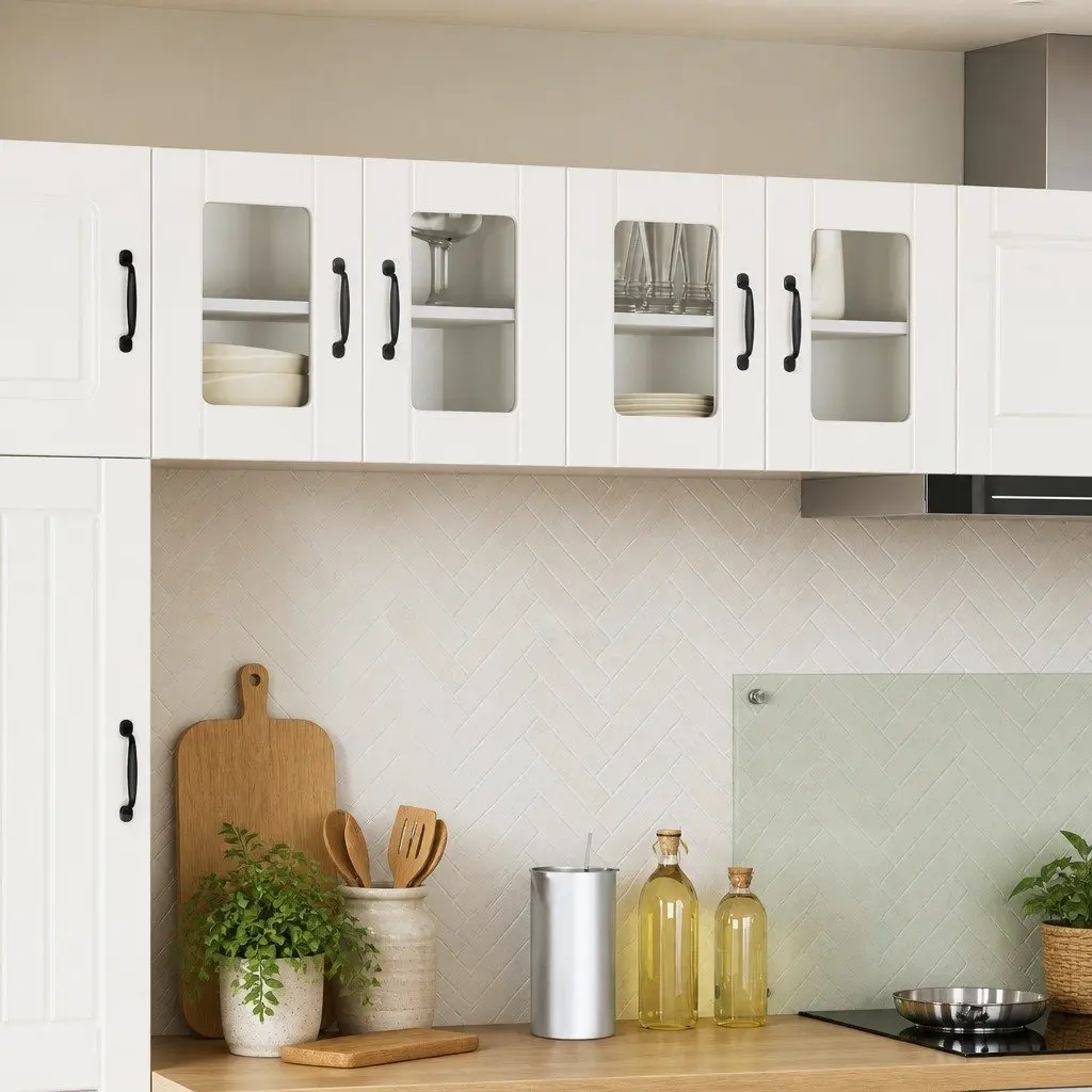 Wall Glass Cabinet Kitchen Storage 60x31x40cm Modern 2 Piece