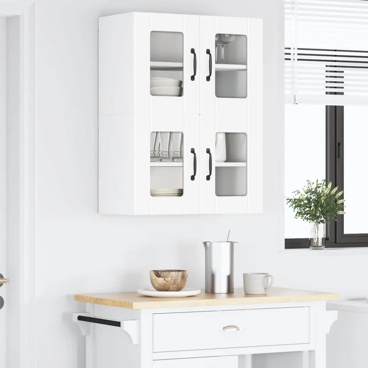 Wall Glass Cabinet Kitchen Storage 60x31x40cm Modern 2 Piece