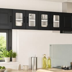 60x31x40cm Wall Glass Cabinet: Black Kitchen Organizer