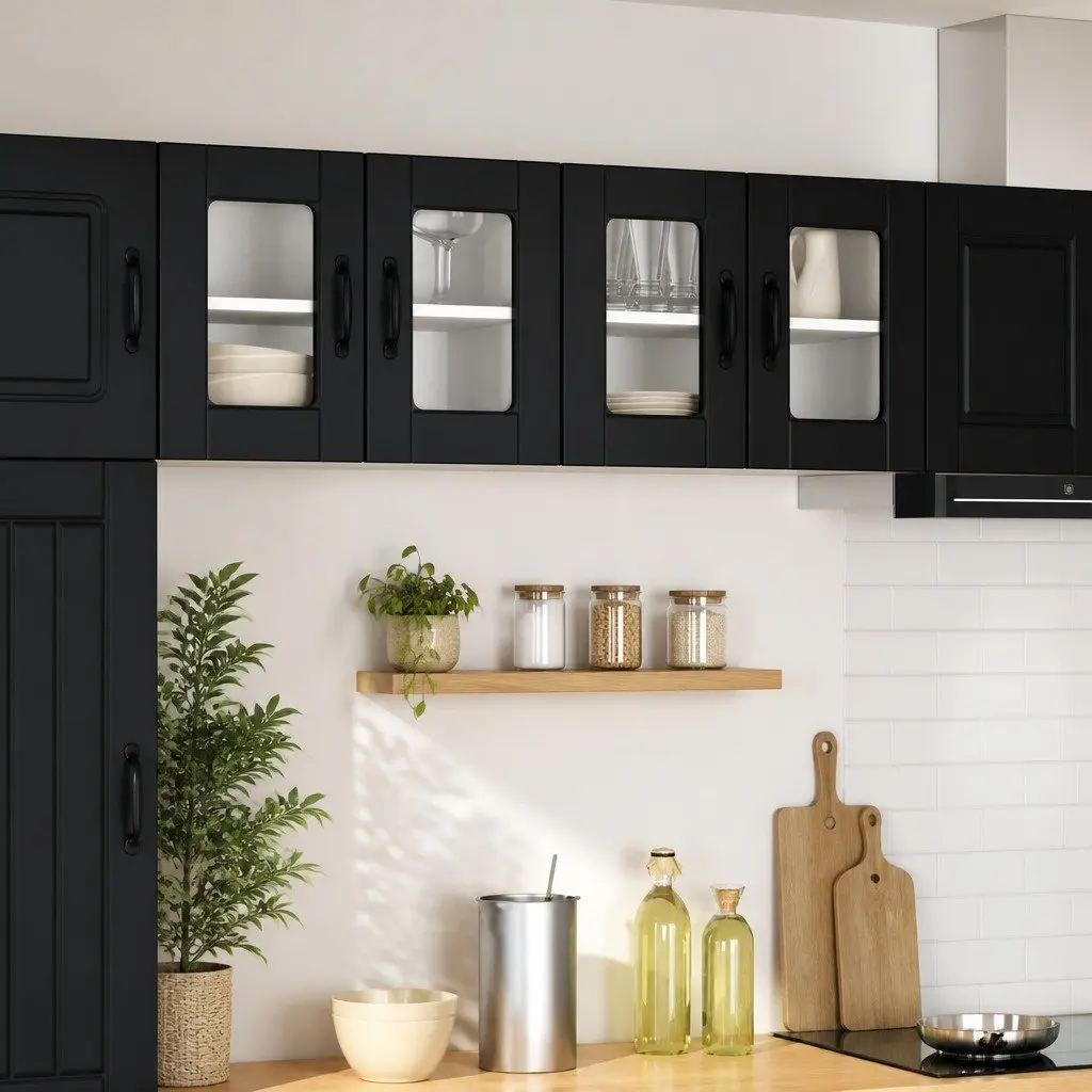 Wall Glass Cabinet Black Kitchen Storage 2 pcs 60 x 31 x 40 cm Modern Shelving