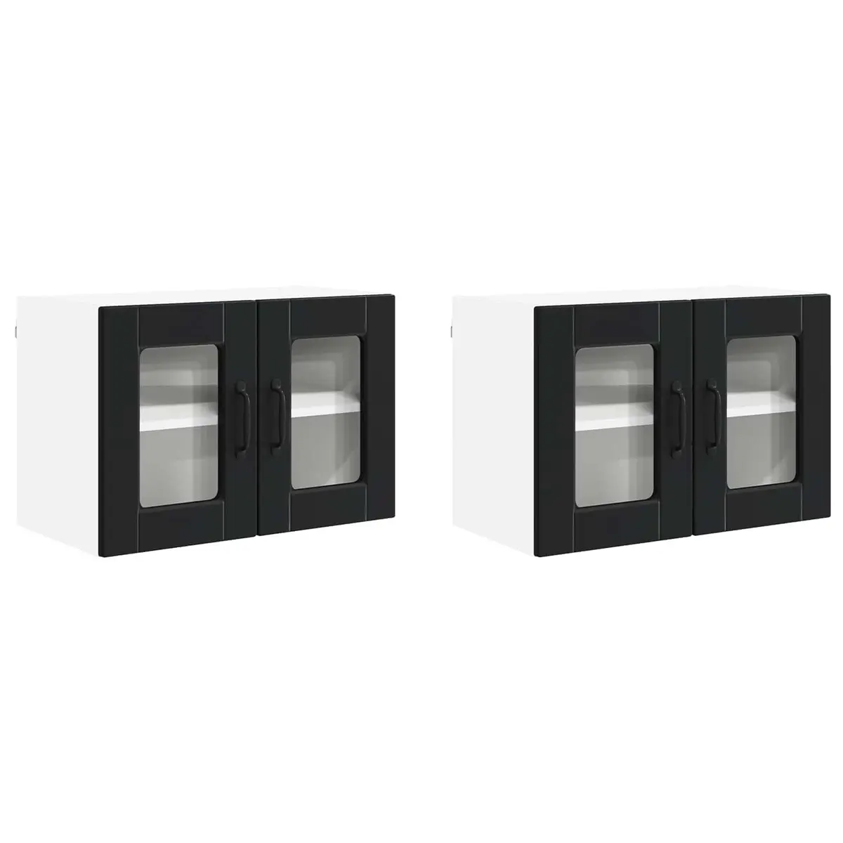 Wall Glass Cabinet Black Kitchen Storage 2 pcs 60 x 31 x 40 cm Modern Shelving
