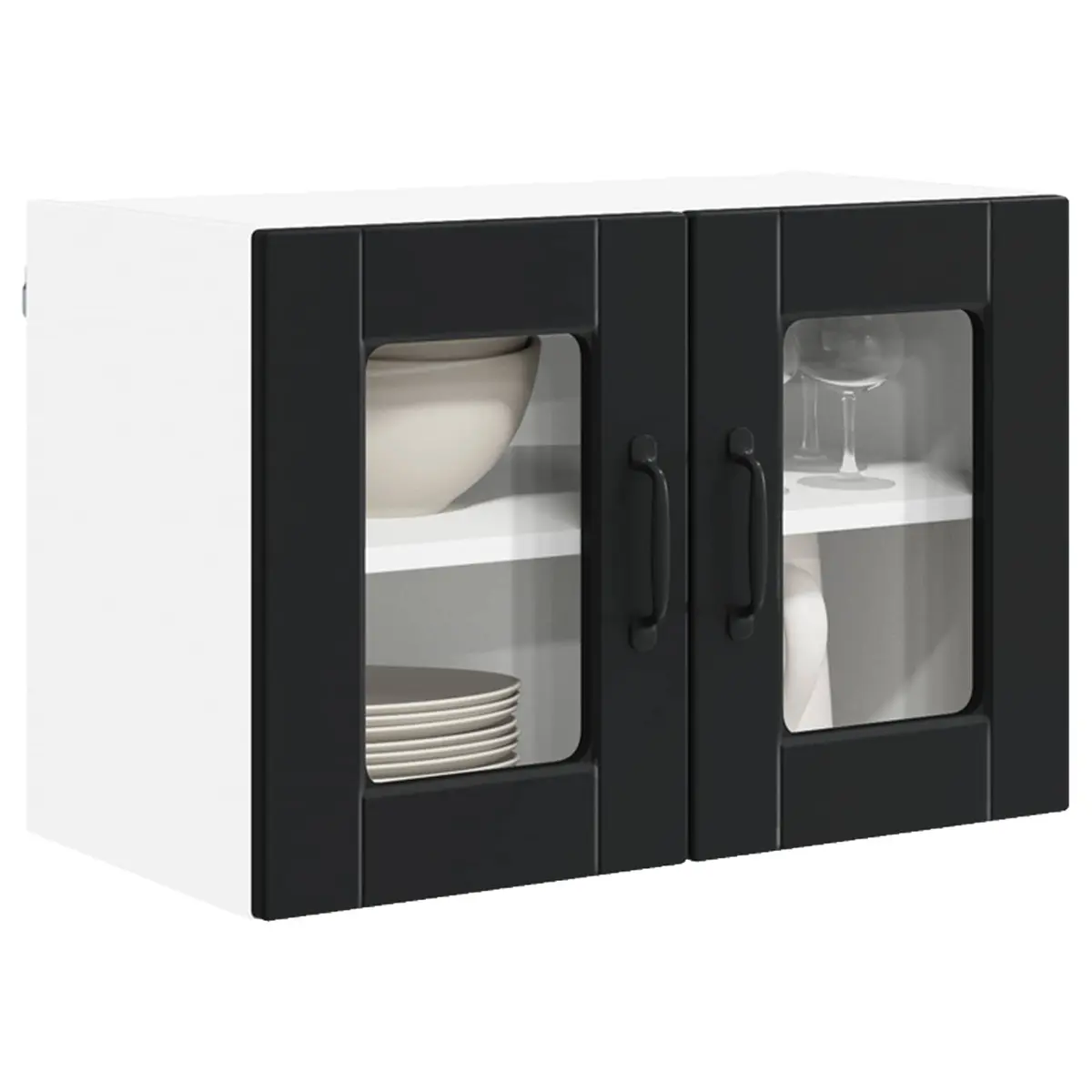 Wall Glass Cabinet Black Kitchen Storage 2 pcs 60 x 31 x 40 cm Modern Shelving