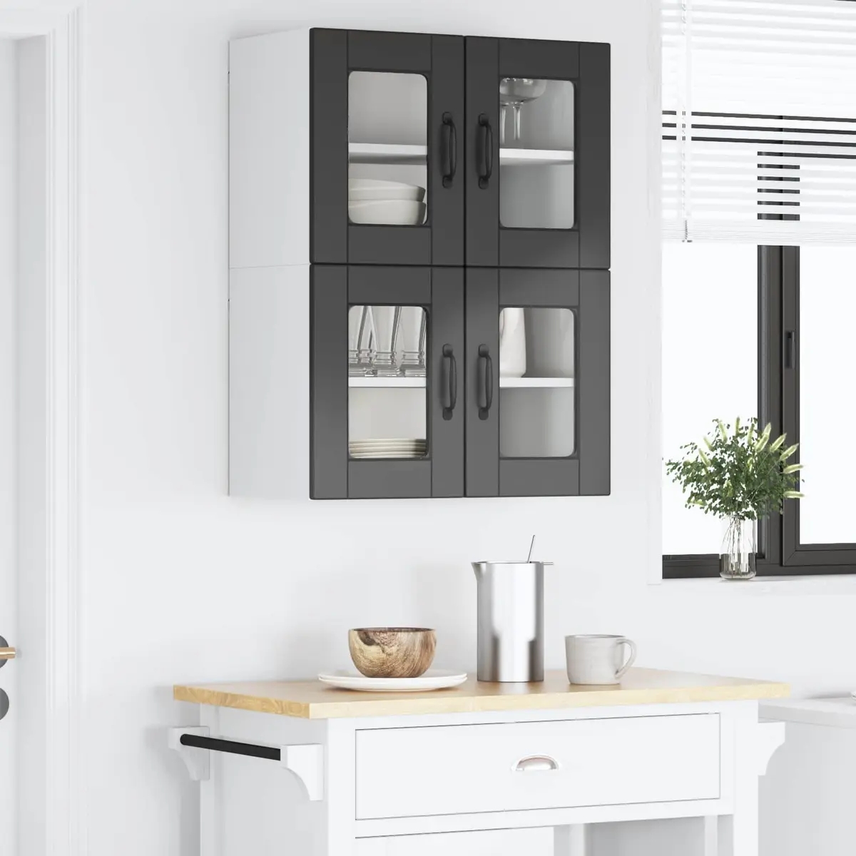 Wall Glass Cabinet Black Kitchen Storage 2 pcs 60 x 31 x 40 cm Modern Shelving