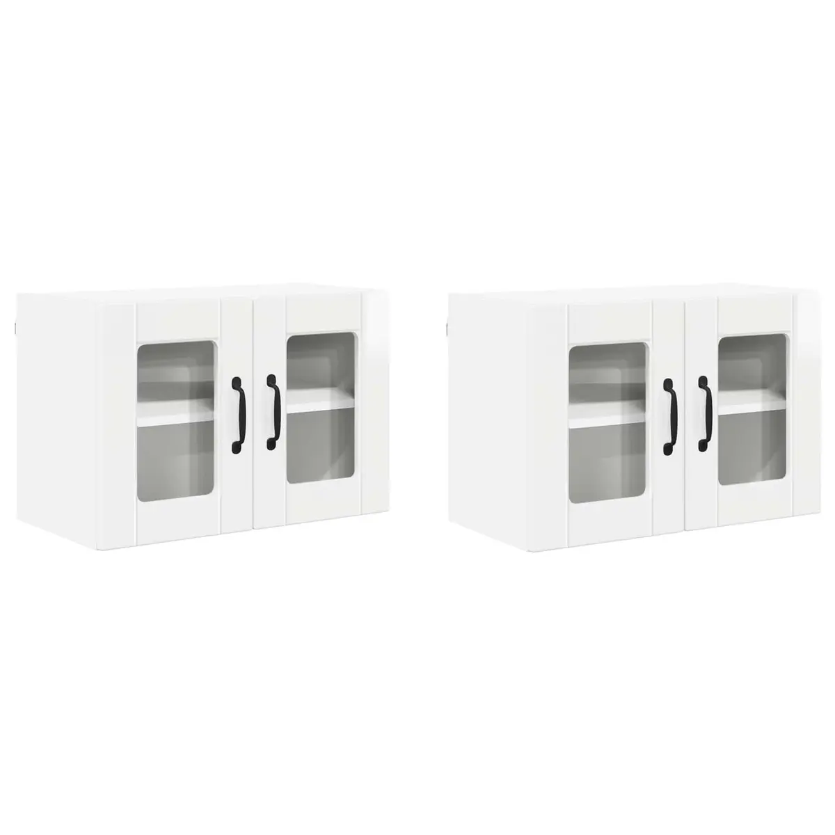 Wall Glass Cabinet 2 pcs High Gloss White Kitchen Storage Cupboard Wall Mounted