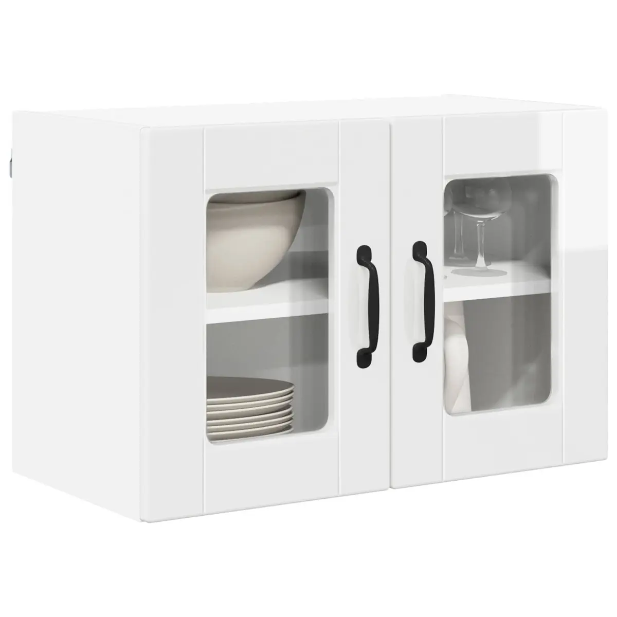 Wall Glass Cabinet 2 pcs High Gloss White Kitchen Storage Cupboard Wall Mounted