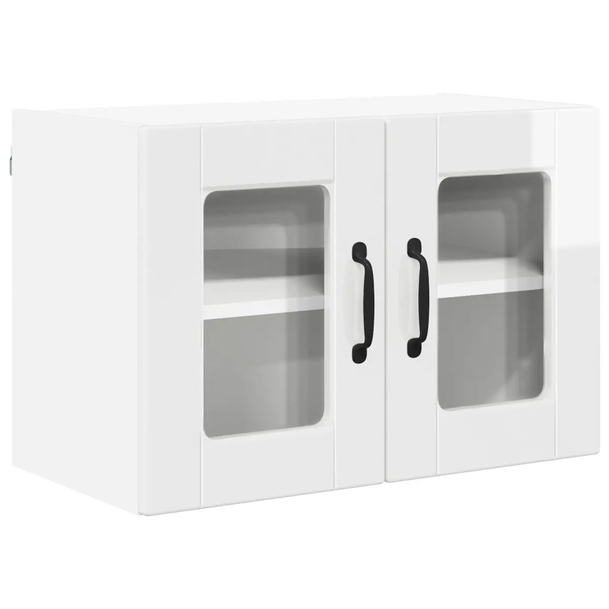 Wall Glass Cabinet 2 pcs High Gloss White Kitchen Storage Cupboard Wall Mounted