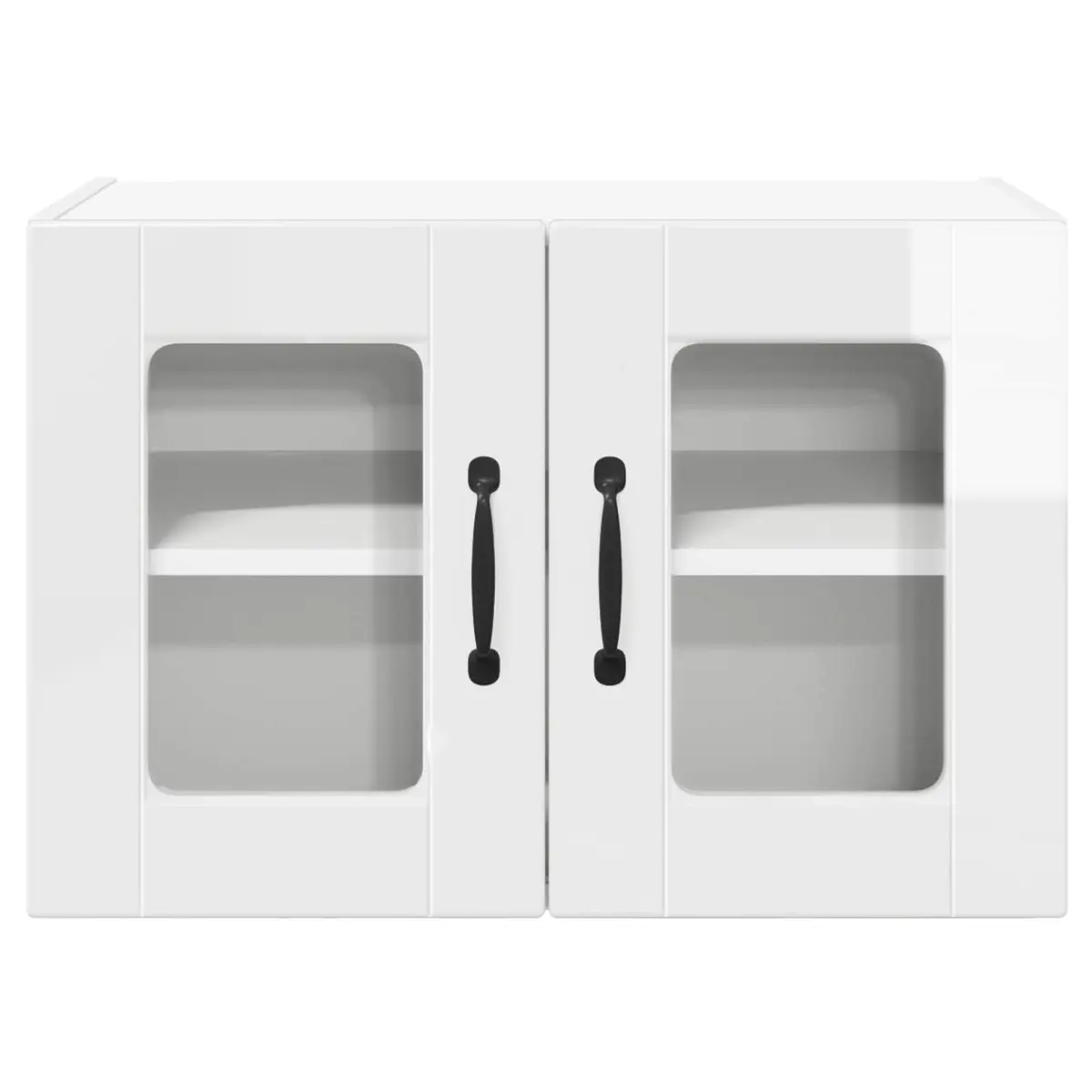 Wall Glass Cabinet 2 pcs High Gloss White Kitchen Storage Cupboard Wall Mounted