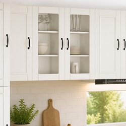 Wall Glass Cabinet PORTO White Kitchen Storage 40 x 31 x 80 cm Set of 2