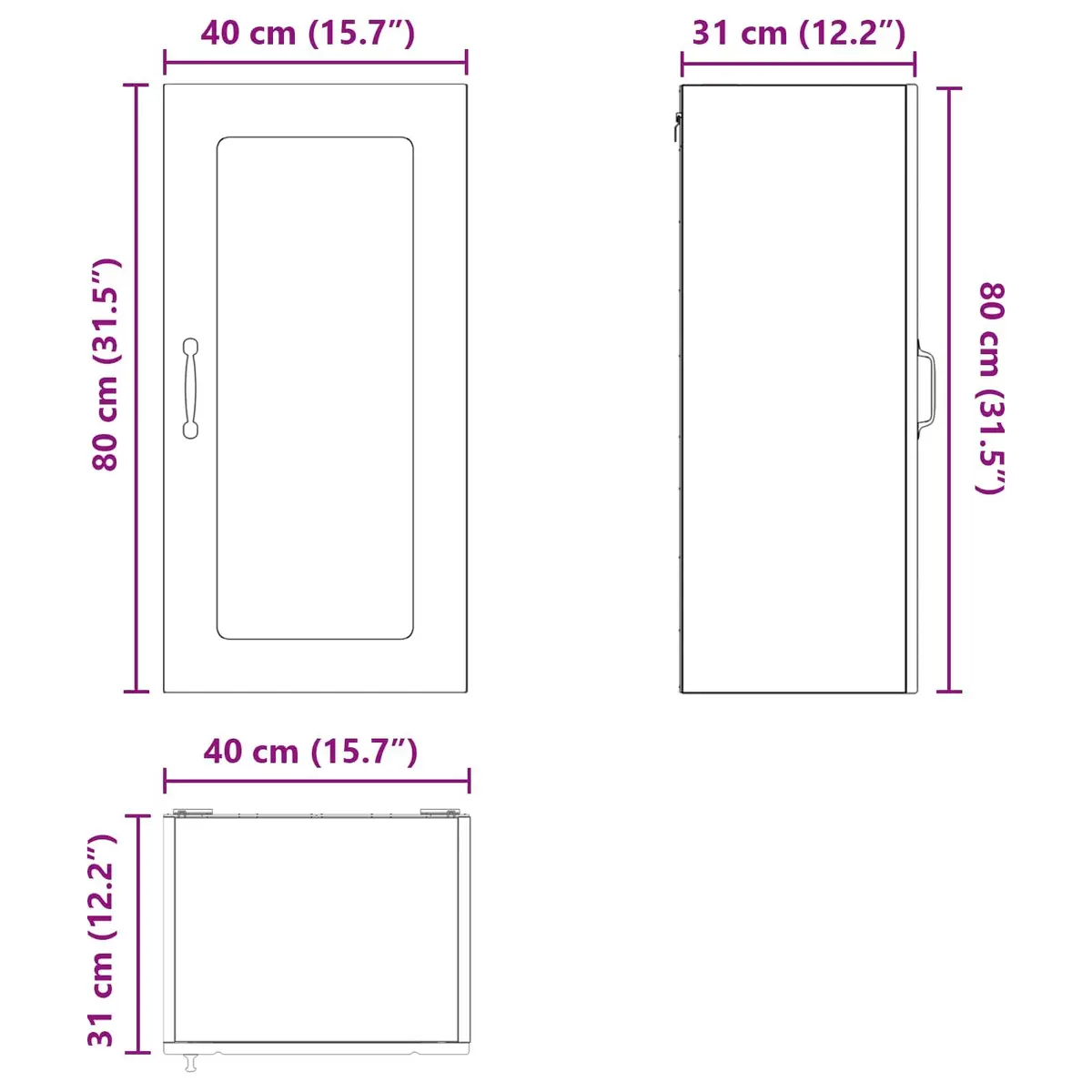 Wall Glass Cabinet Kitchen Storage Unit 40x31x80cm