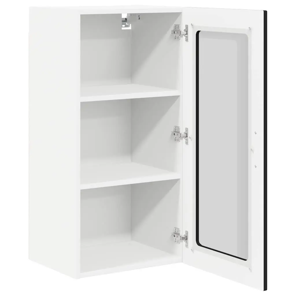 Wall Glass Cabinet Kitchen Storage Cupboard Wall Mounted Black 2 Piece