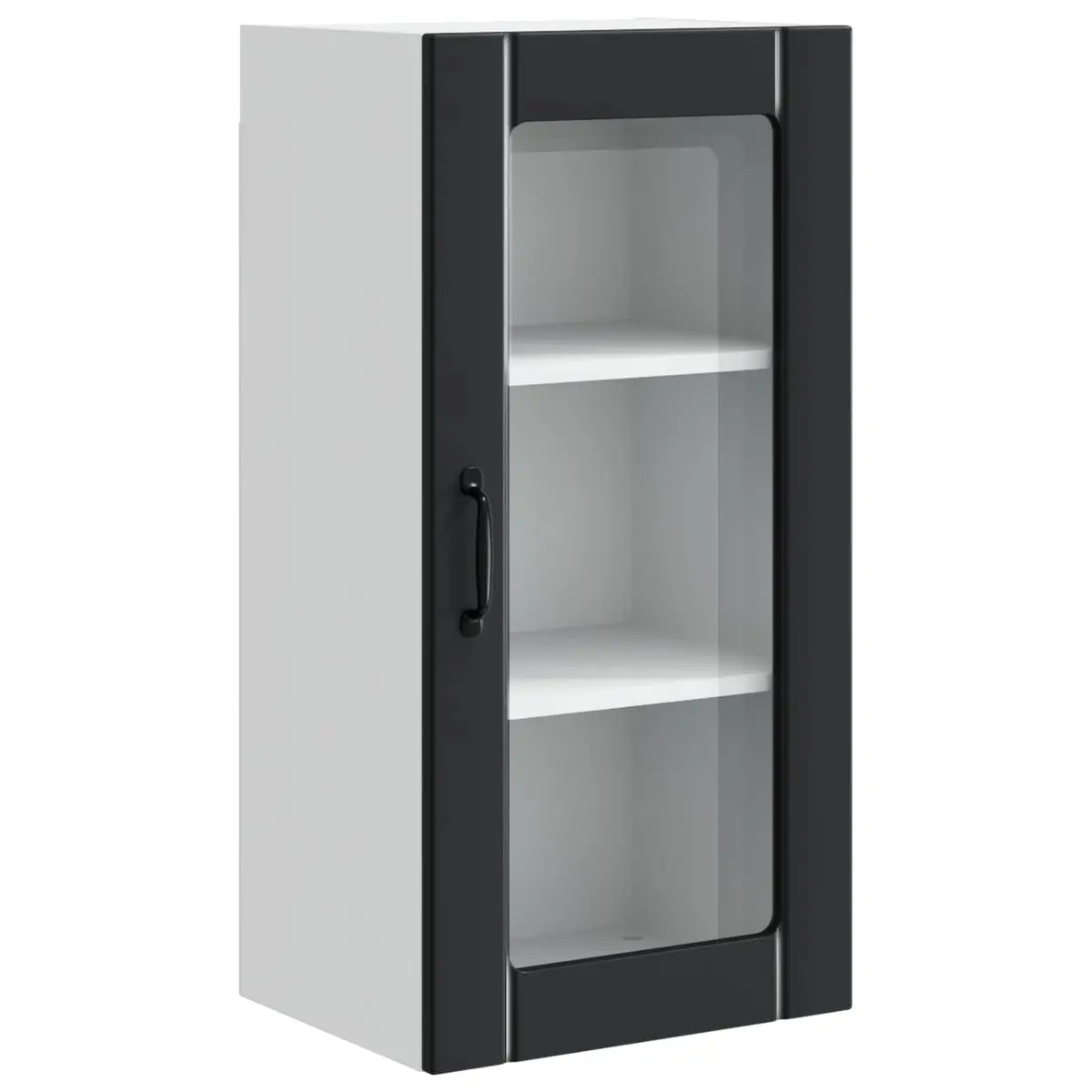 Wall Glass Cabinet Kitchen Storage Cupboard Wall Mounted Black 2 Piece