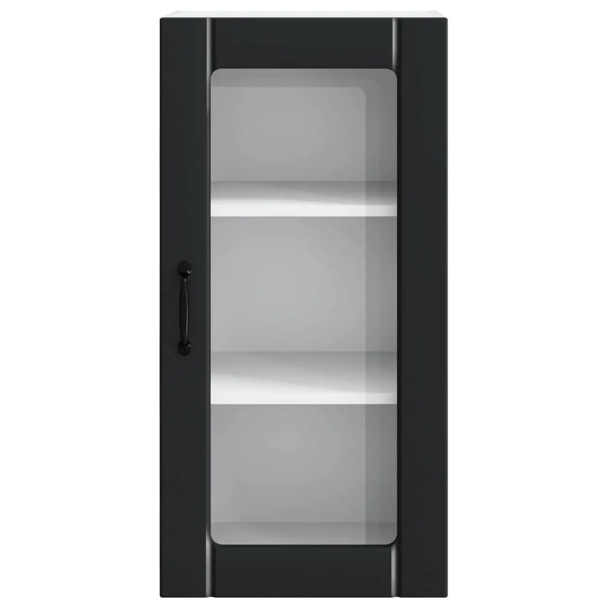 Wall Glass Cabinet Kitchen Storage Cupboard Wall Mounted Black 2 Piece