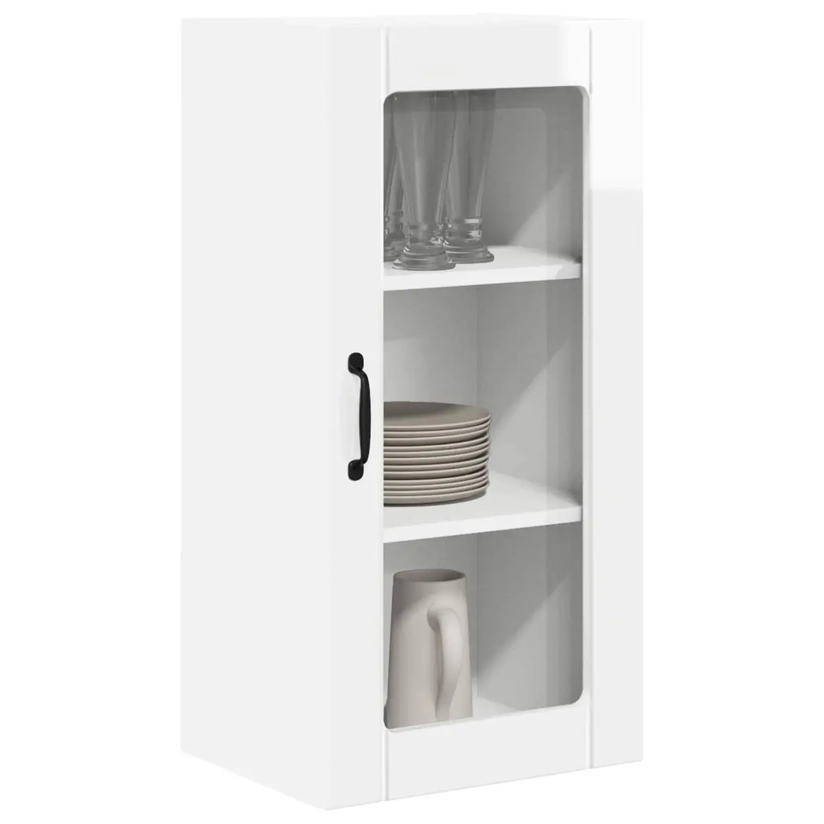 Wall-Mounted Kitchen Cabinet 2-Piece High Gloss White Storage Shelving Unit