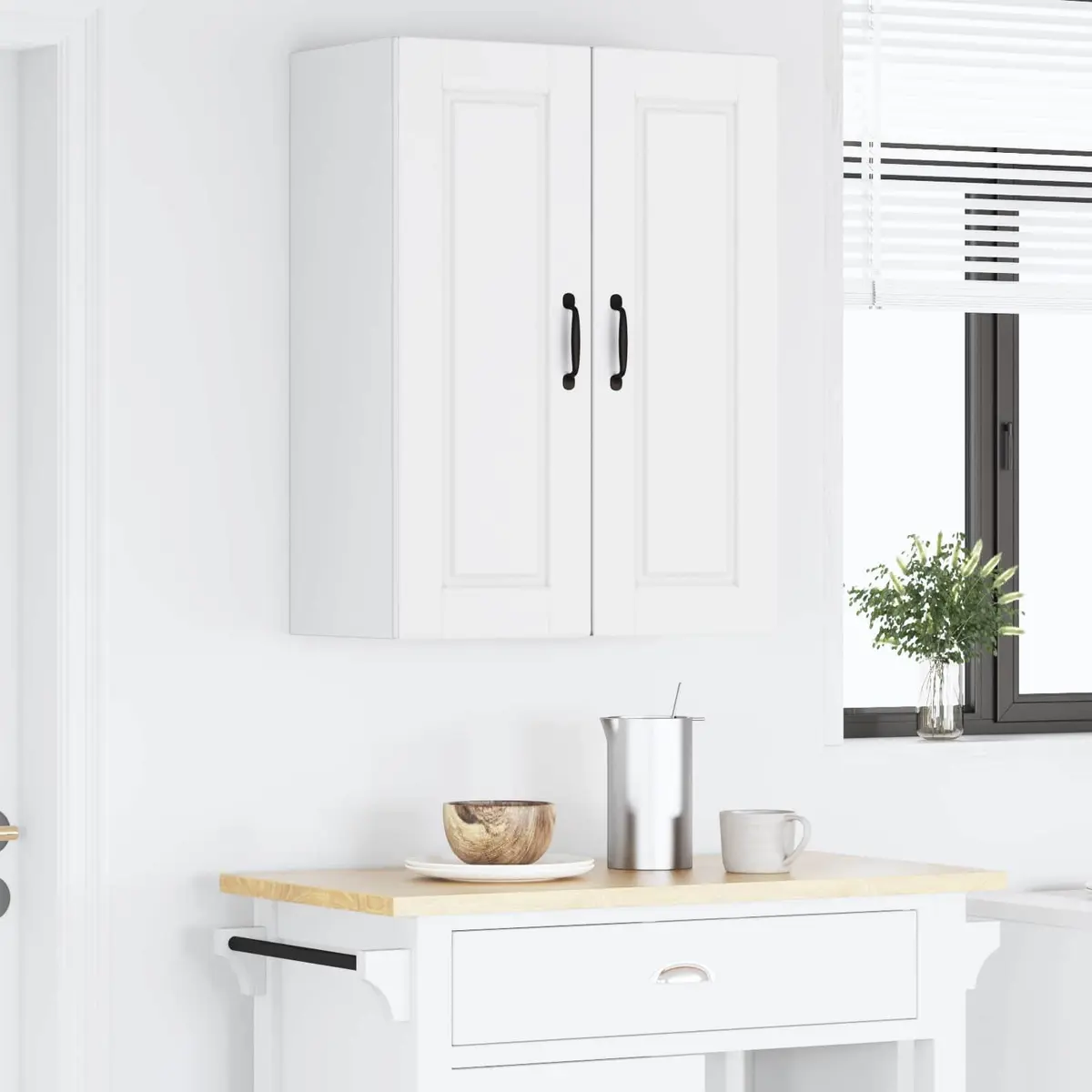 Wall Cabinet PORTO 2 pcs White Kitchen Storage Engineered Wood Shelves