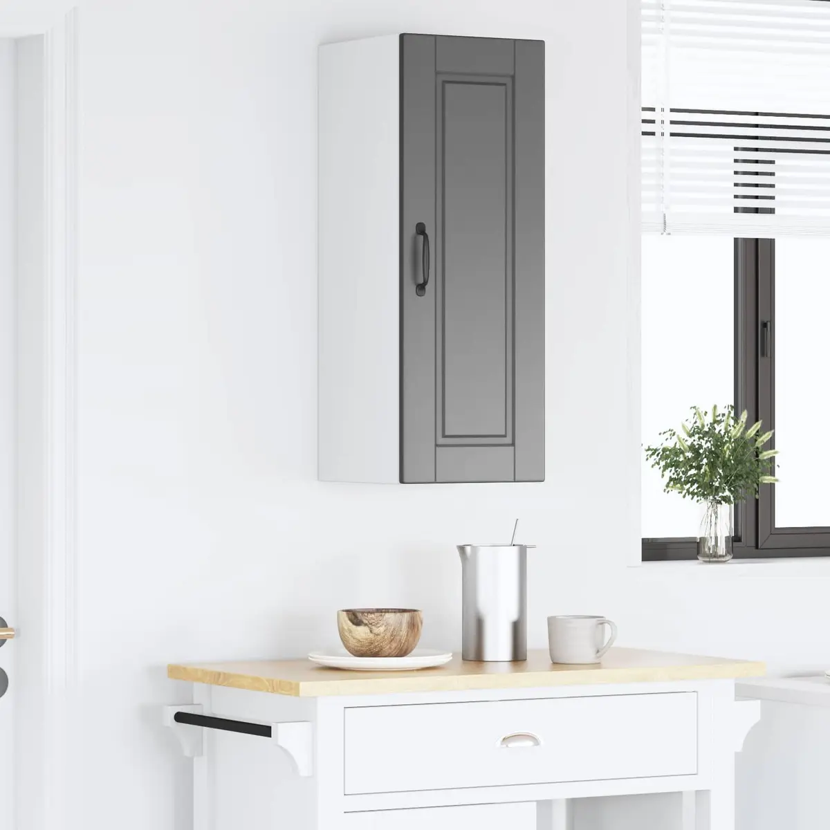 Kitchen Wall Cabinet Black Engineered Wood 30x31x80cm Modern Storage with Shelves