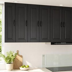 Wall Cabinet Kitchen Storage 2 pcs Black Engineered Wood Shelves Compartments