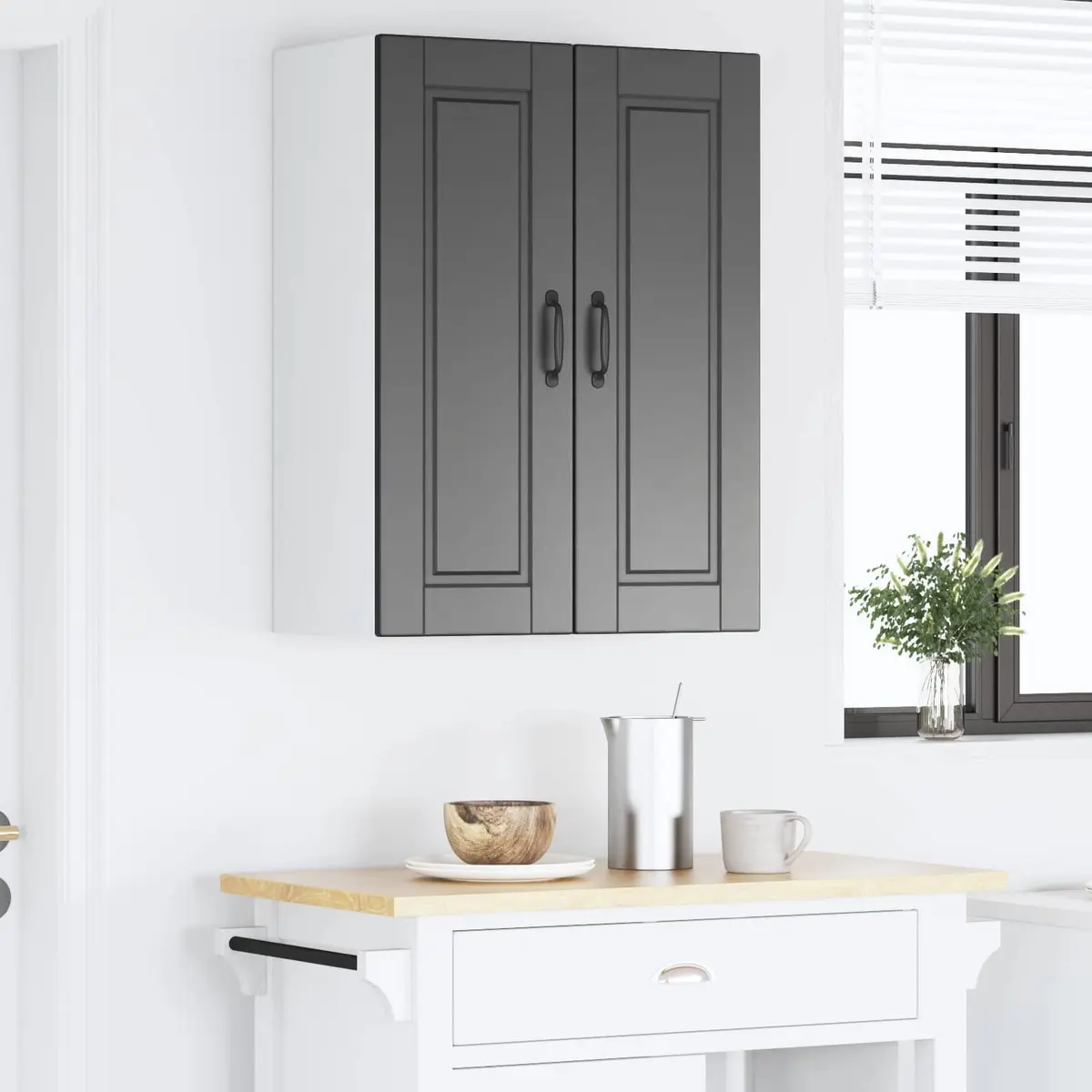 Wall Cabinet Kitchen Storage Black Engineered Wood 60x31x80cm Shelves