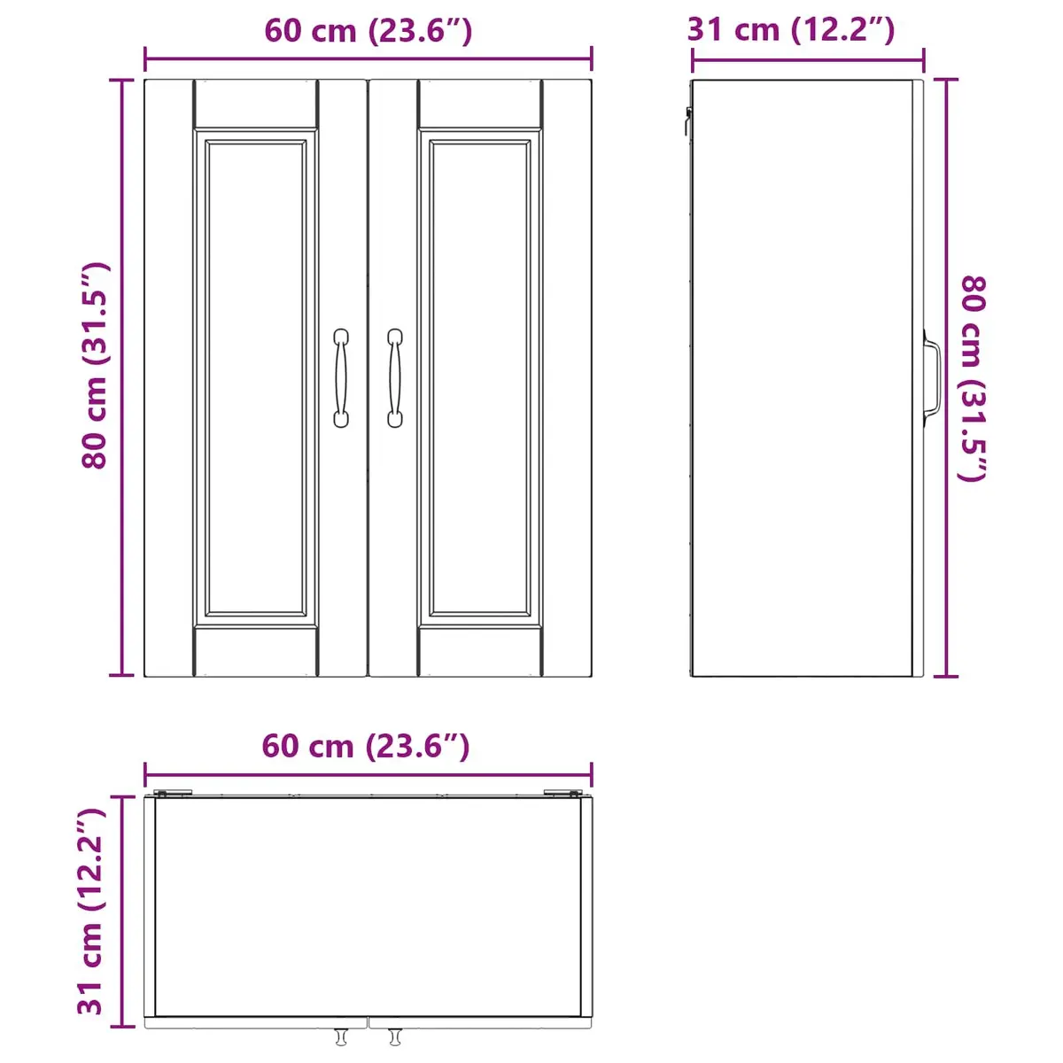 Wall Cabinet High Gloss White 60 x 31 x 80 cm Kitchen Storage Cupboard Shelves