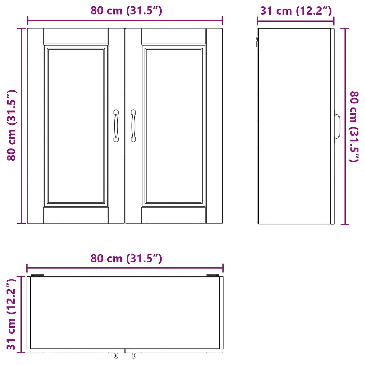 Wall Cabinet Kitchen Storage High Gloss White Engineered Wood Modern 80x31x80cm