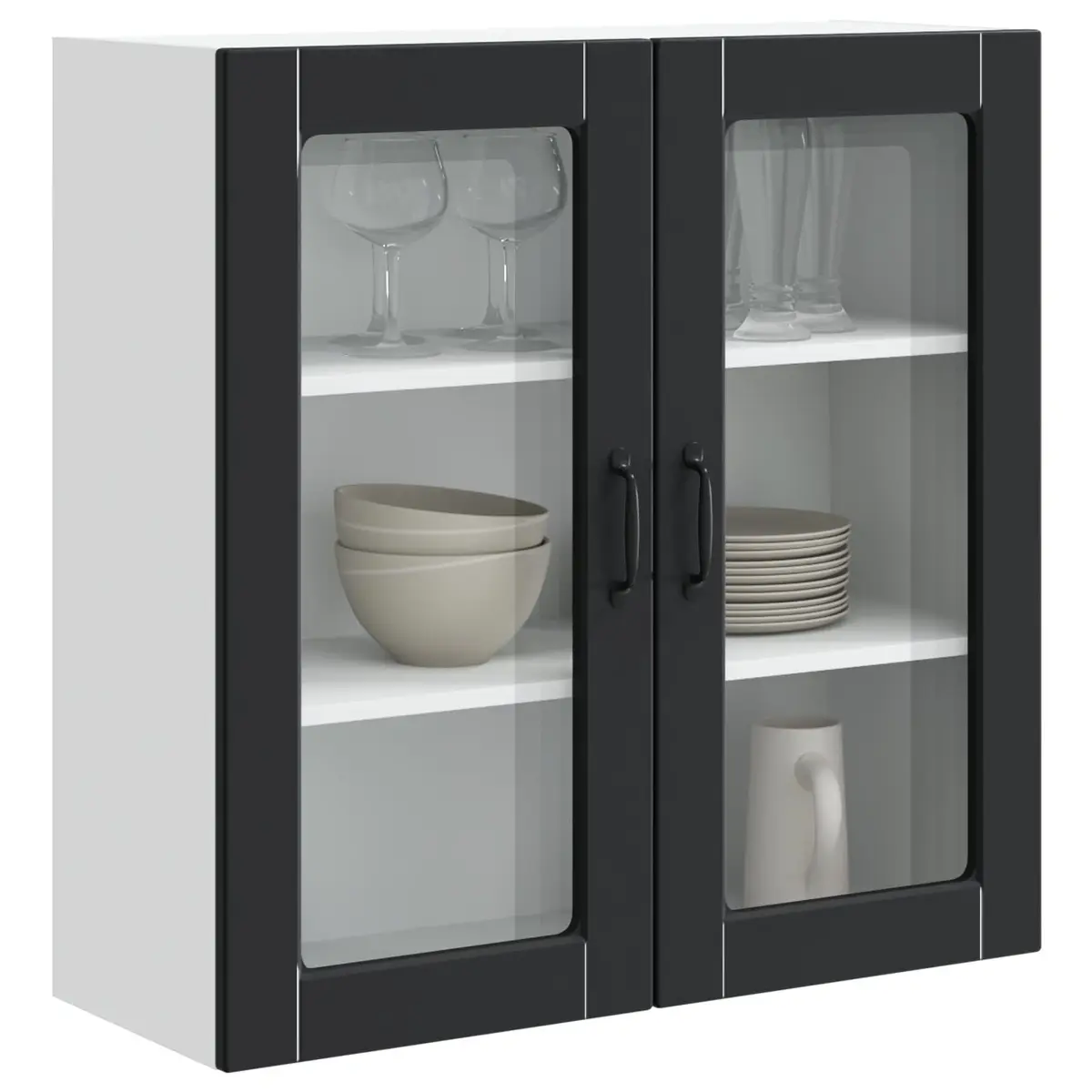 Wall Glass Cabinet Kitchen Storage Black 80x31x80cm