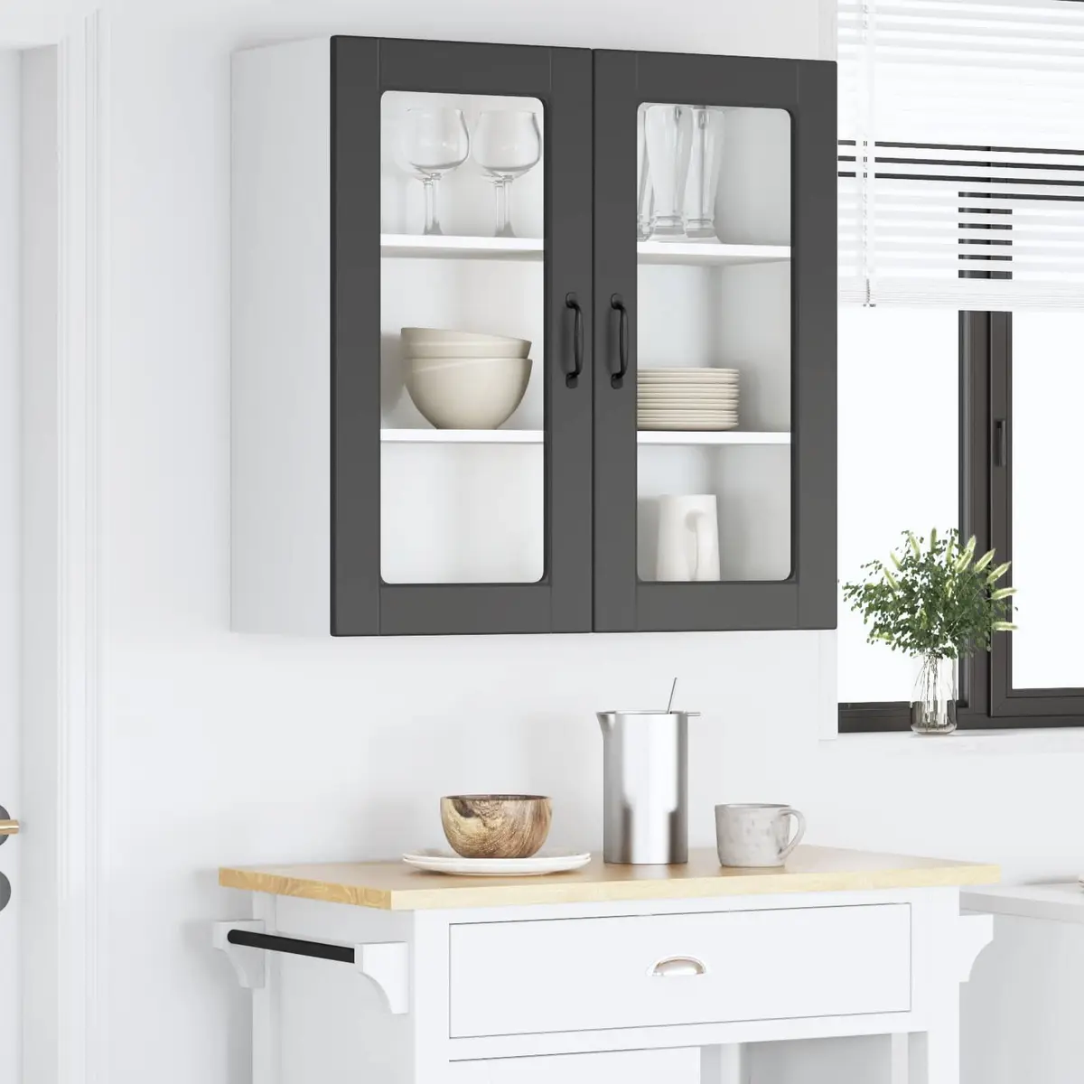 Wall Glass Cabinet Kitchen Storage Black 80x31x80cm