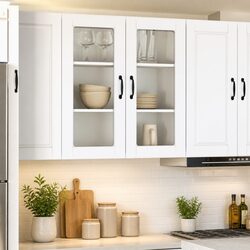 Wall Glass Cabinet High Gloss White Kitchen Storage Wall-Mounted Compartments