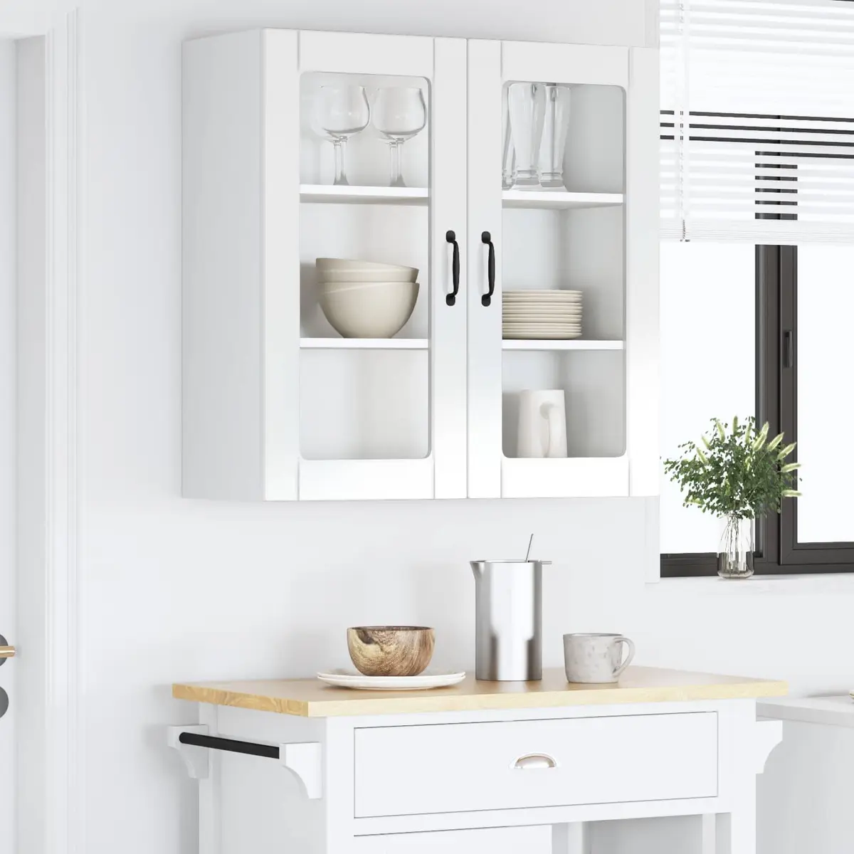 Wall Glass Cabinet in High Gloss White