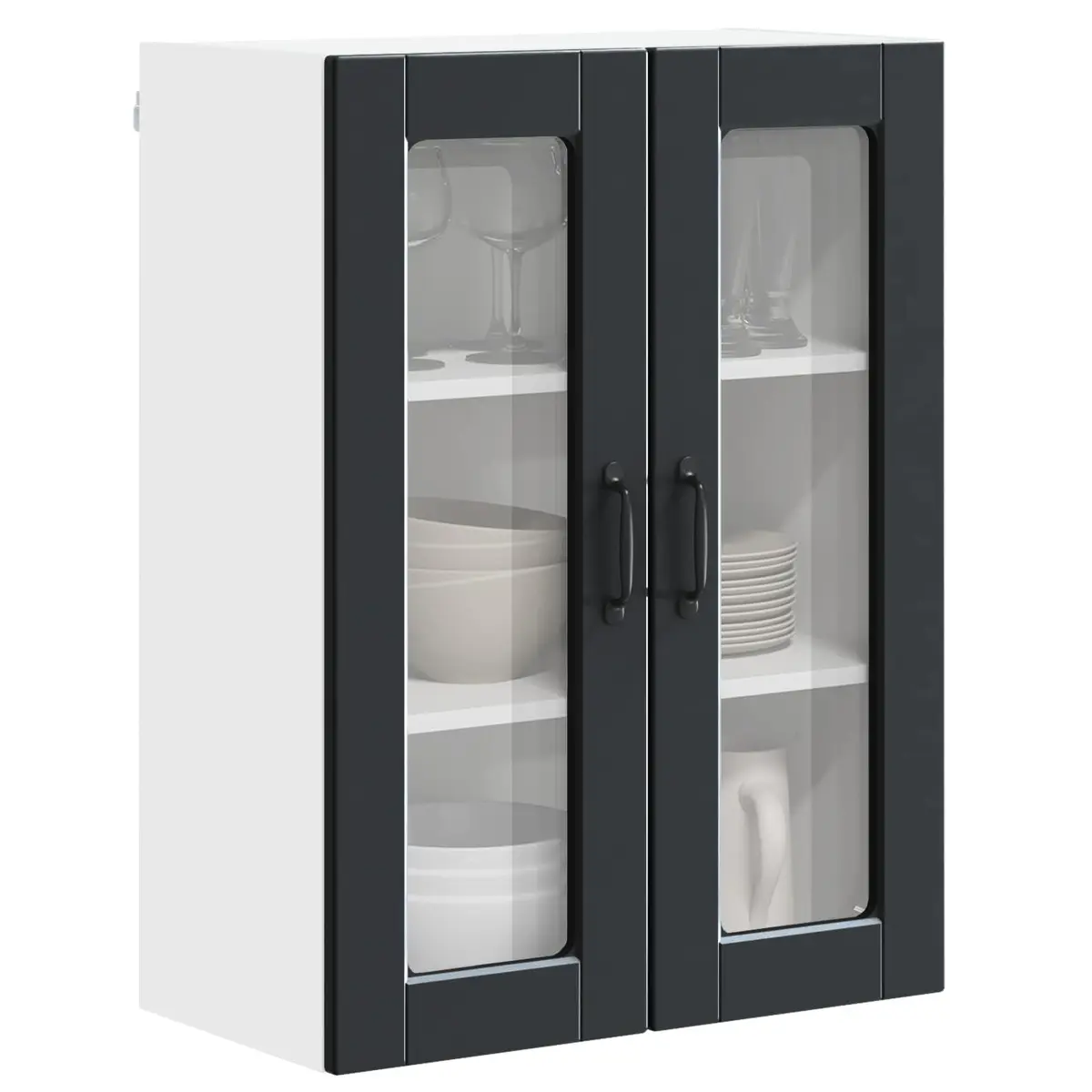 Wall Glass Cabinet Kitchen Storage Black 60x31x80cm Engineered Wood