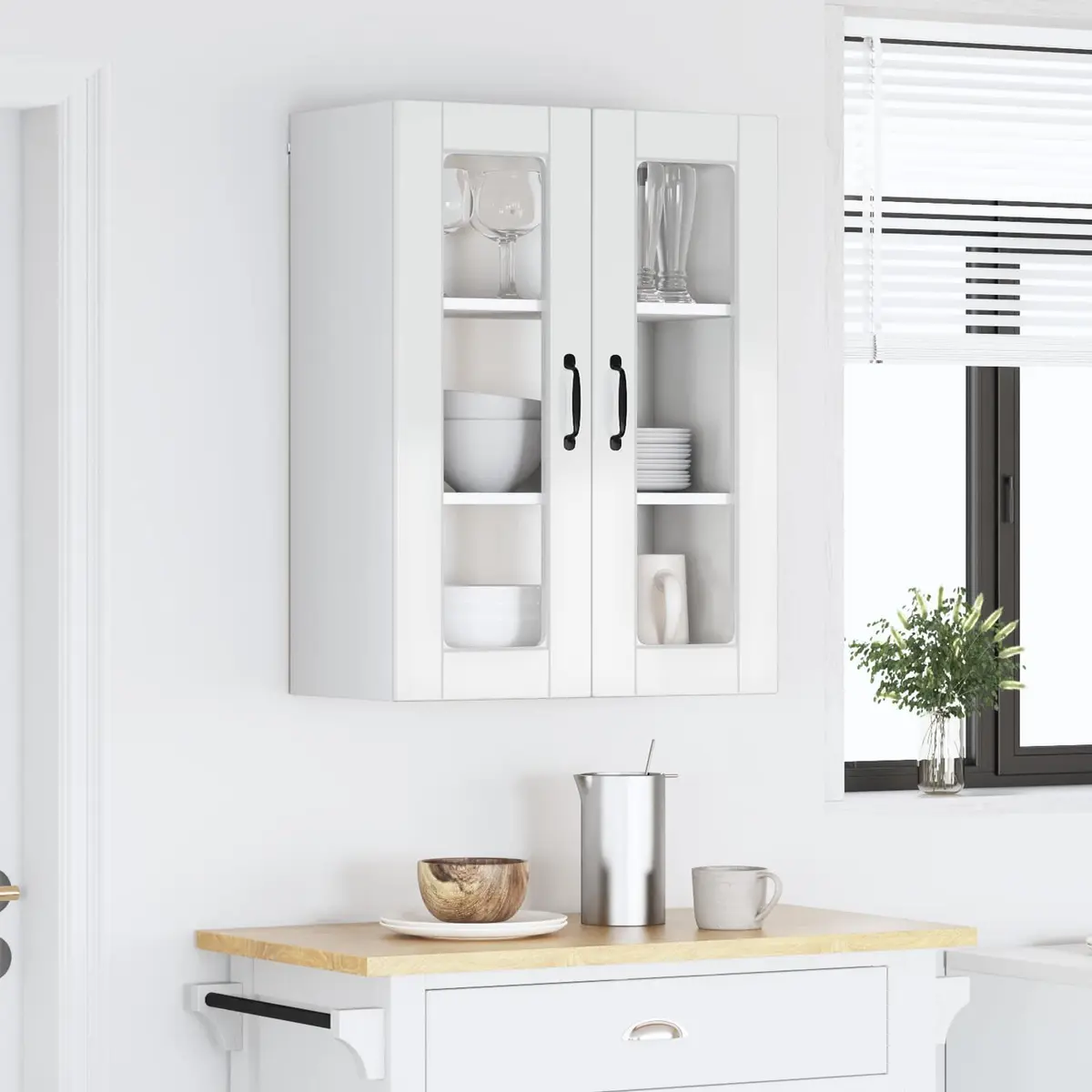 Wall Mounted Kitchen Cabinet for Indoor Use High Gloss White