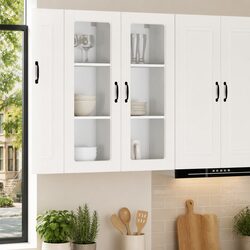 40x31x100cm White Wall-Mounted Kitchen Cabinet with Glass Elements
