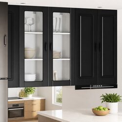 Black Wall Glass Cabinet: 40x31x100cm Engineered Wood