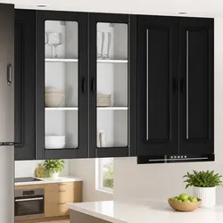 Black Wall Glass Cabinet: 40x31x100cm Engineered Wood