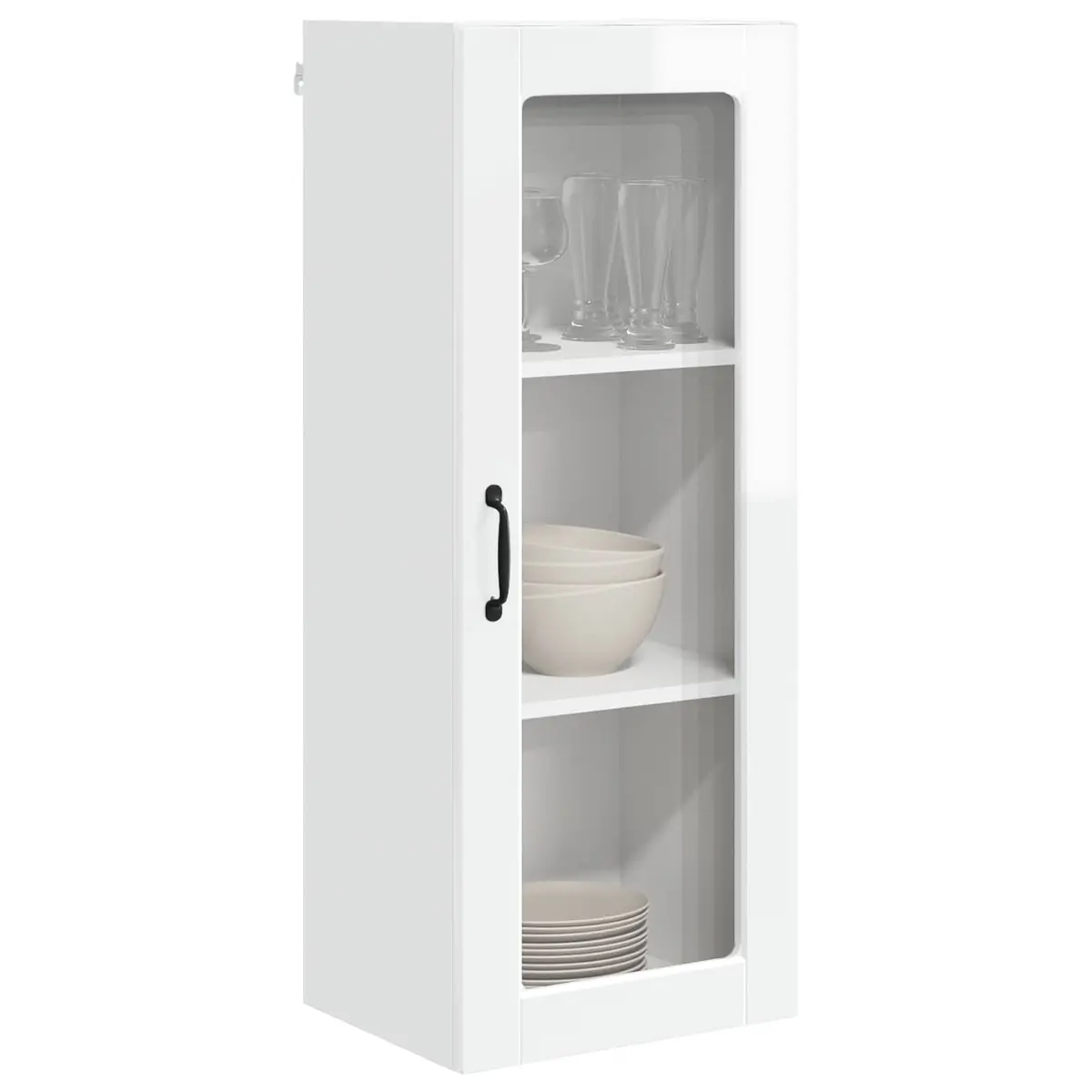 Wall Glass Kitchen Cabinet Storage High Gloss White 40x31x100cm Modern Design