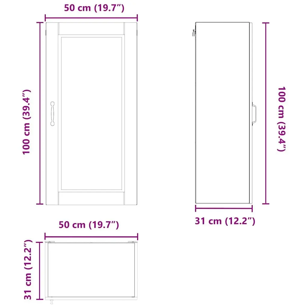 Wall Cabinet Kitchen Storage 50 x 31 x 100 cm Wall Mounted Shelf