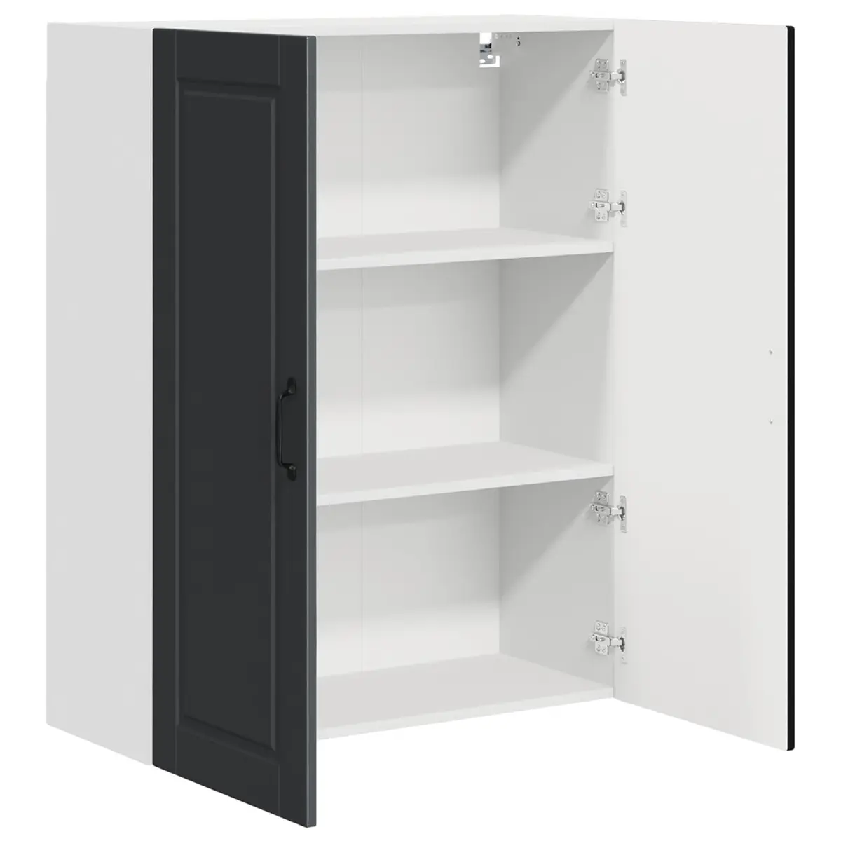 Wall Cabinet Kitchen Storage Black Engineered Wood Shelves Compartments
