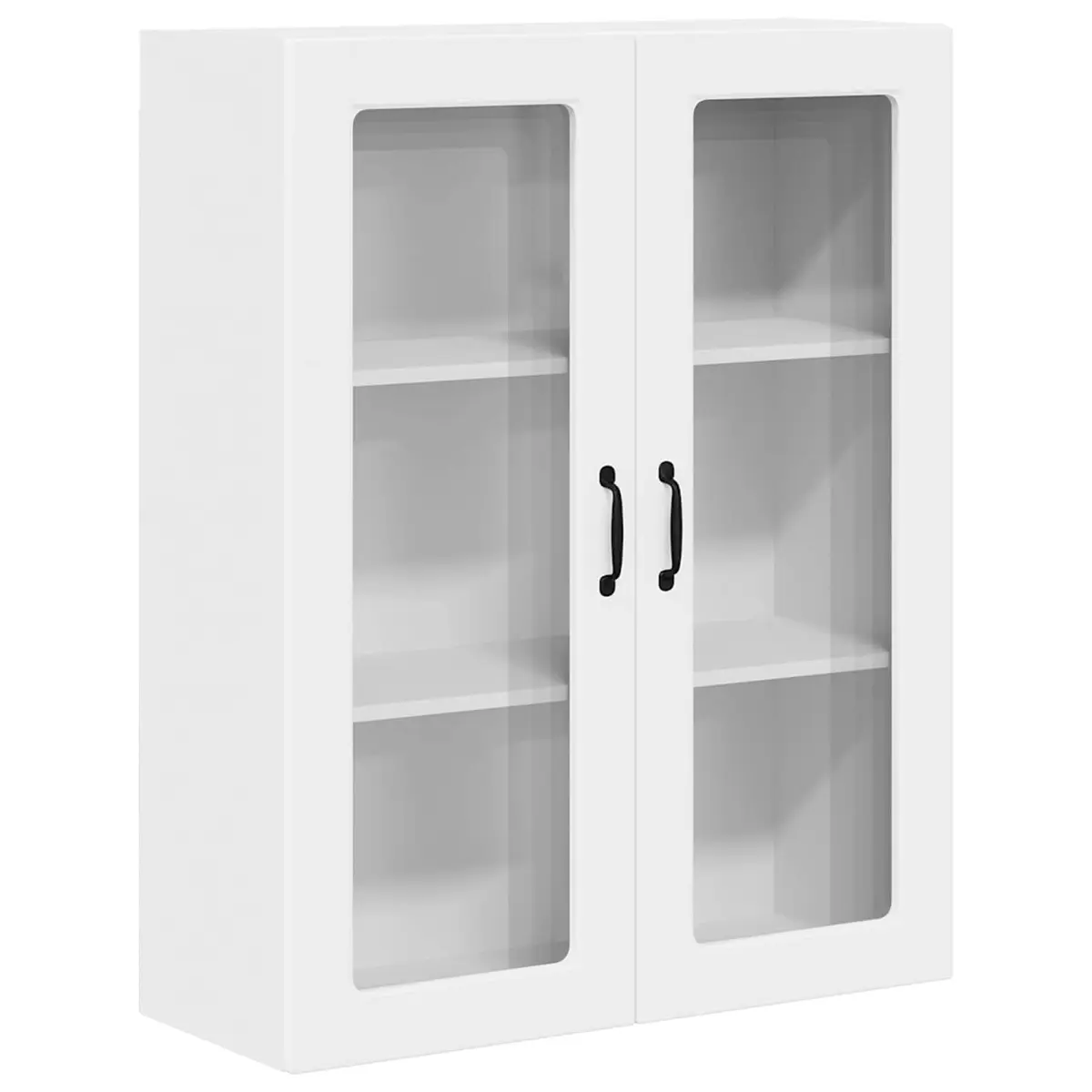 Wall Mounted Glass Kitchen Cabinet White Storage Shelves Engineered Wood