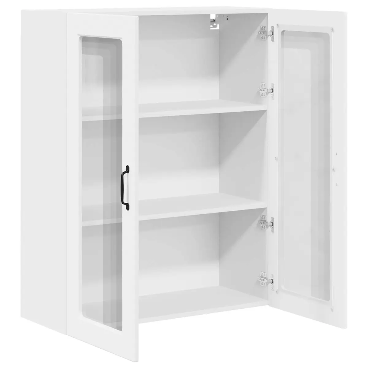 Wall Mounted Glass Kitchen Cabinet White Storage Shelves Engineered Wood