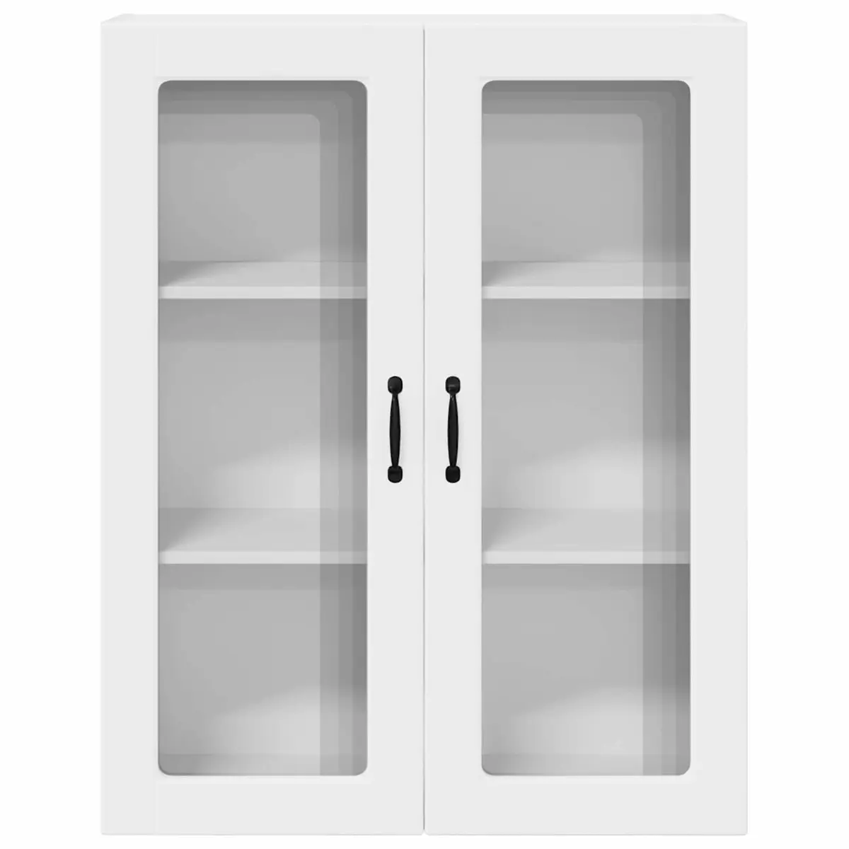 Wall Mounted Glass Kitchen Cabinet White Storage Shelves Engineered Wood