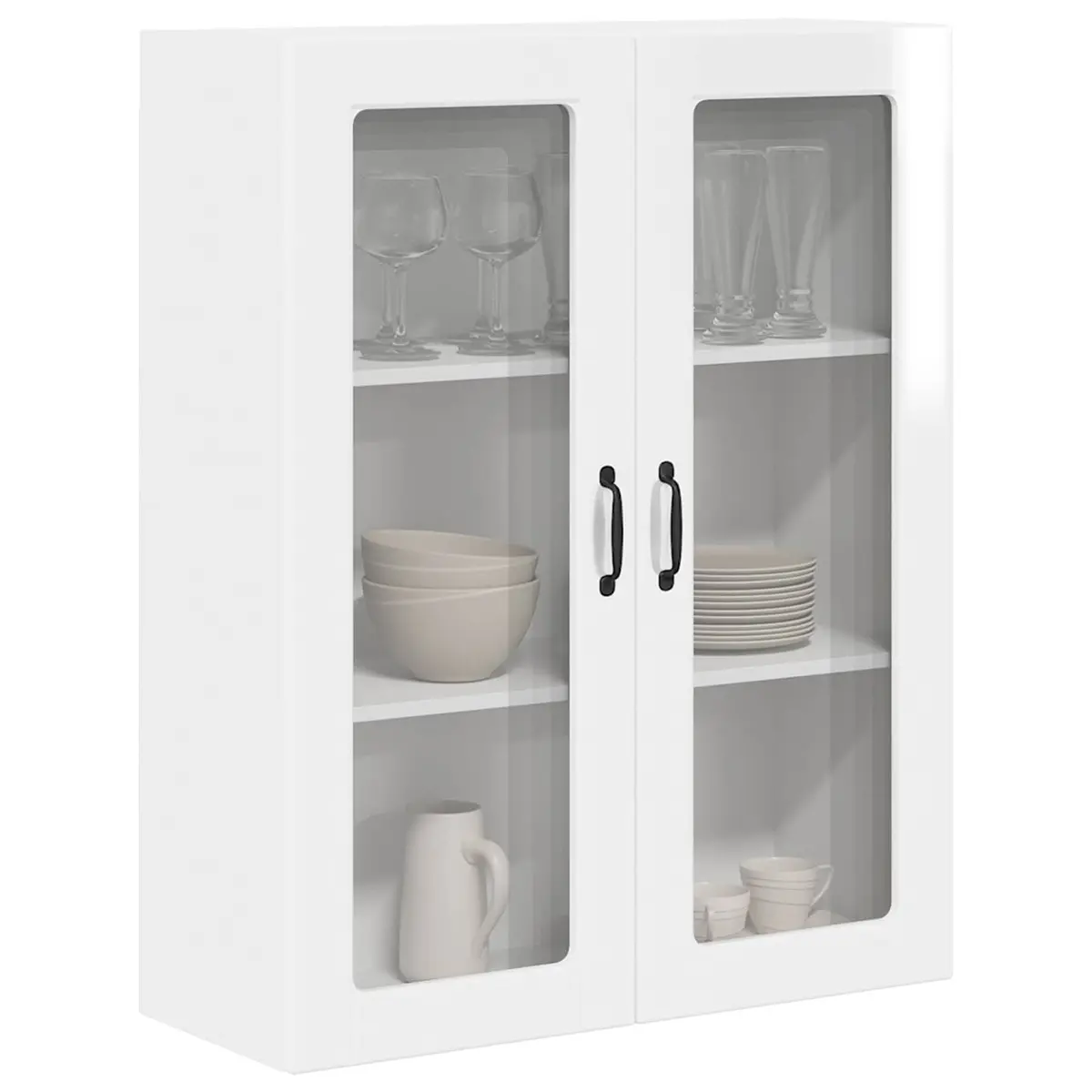 High Gloss White Wall Mounted Cabinet Modern Kitchen Storage Shelves 80x31x100cm