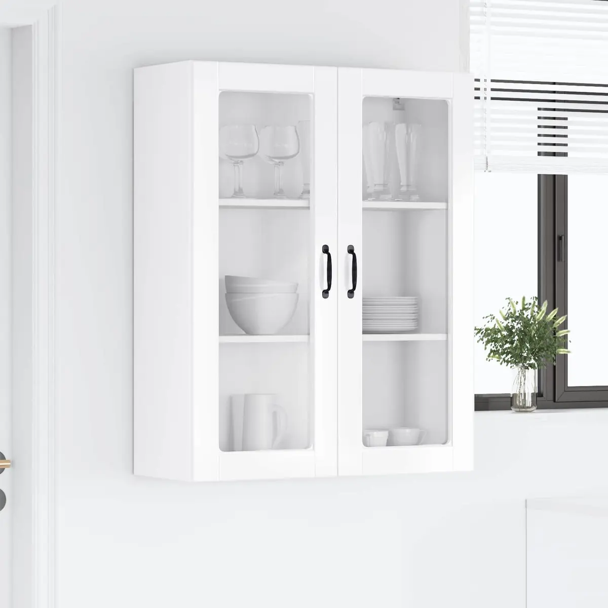 High Gloss White Wall Mounted Cabinet Modern Kitchen Storage Shelves 80x31x100cm